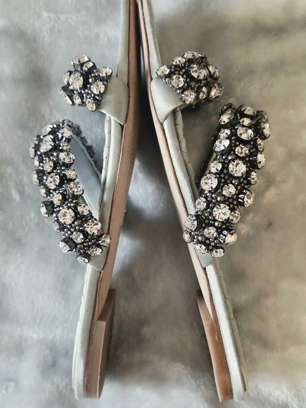 Tory Burch Logan Embellished Slide Sandals Gray